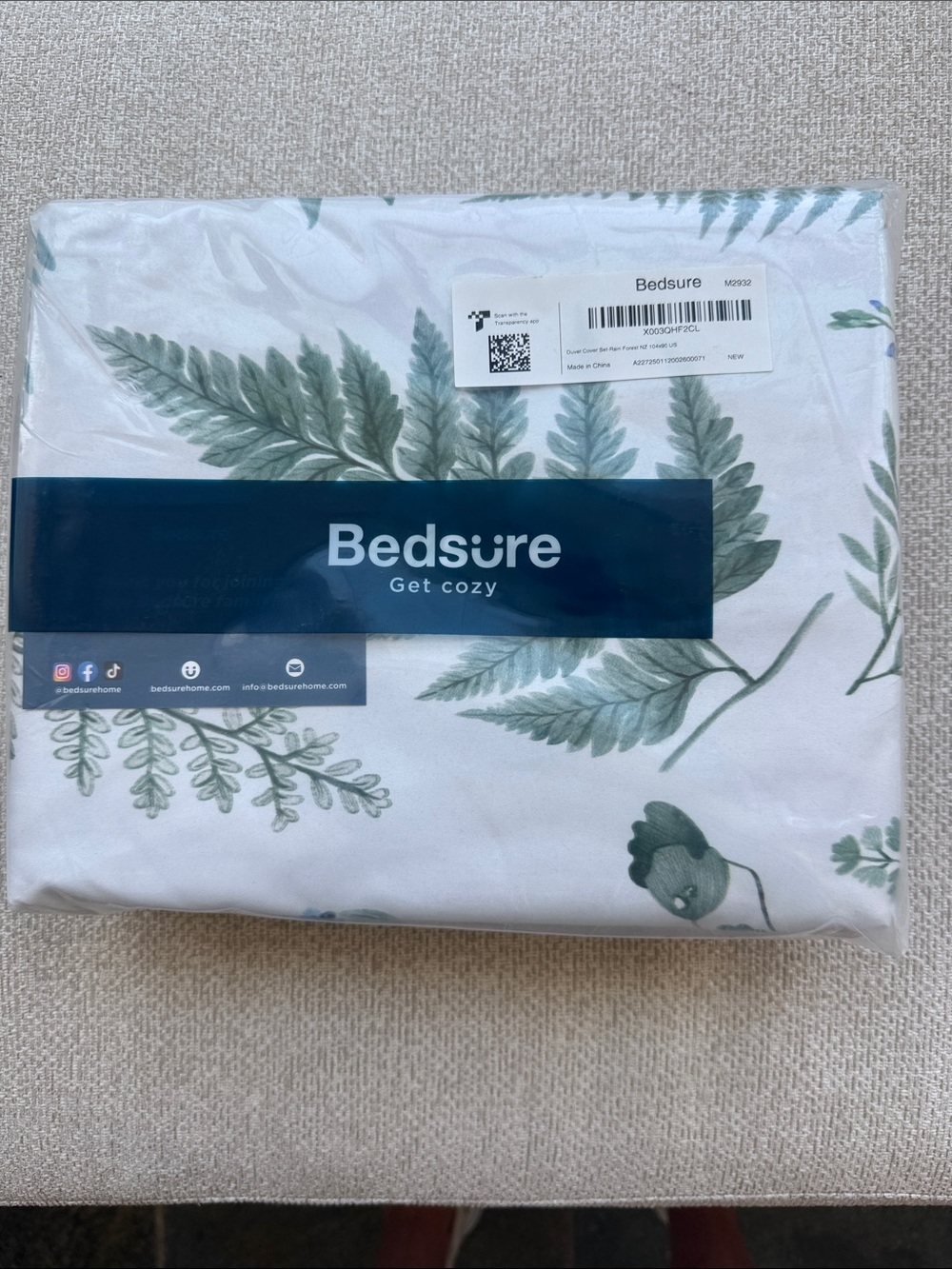 NWT Bedsure Green Fern Duvet Cover Set